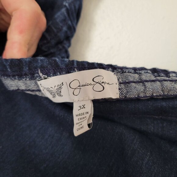 Jessica Simpson Denim Overall Dress 3X Plus Size With Pockets & Smocked Back - Picture 3 of 8